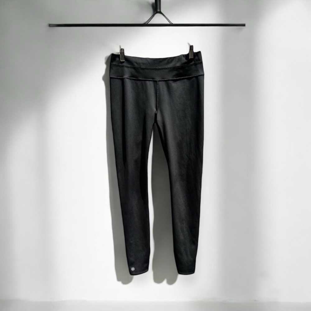 🌻Athleta Black Workout Activewear Leggings Back Stash Zip Pocket Size S EUC